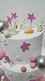 Himi Pasta Süsleri Sevimli Tavşanlar Maket Kürdanlı Cupcake Pasta Süsleri 4 Parça Doğum Günü Süsleri Pasta Kürdanı