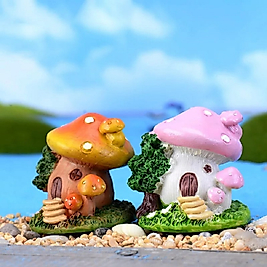 Himi Pasta Süsleri Mantar Ev 2 Adet Minyatür Figür Karakter Oyuncakları Evcilik Oyuncakları Küçük Minik Oyuncaklar