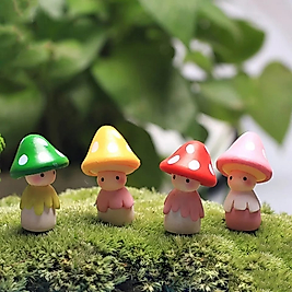Himi Pasta Süsleri 4'lü Mantar Şapkalı Çocuk Minyatür Figür Karakter Oyuncakları Evcilik Oyuncakları Küçük Minik Oyuncaklar