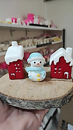 Himi Pasta Süsleri Karlı Evler ve Kardan Adam Minyatür Figür Karakter Oyuncakları Evcilik Oyuncakları Küçük Minik Oyuncaklar