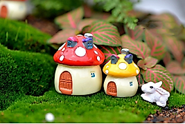 Himi Pasta Süsleri 2 Adet Mantar ev ve Tavşan Minyatür Figür Karakter Oyuncakları Evcilik Oyuncakları Küçük Minik Oyuncaklar