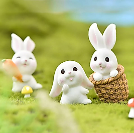Himi Pasta Süsleri 3'lü Tavşan Minyatür Figür Karakter Oyuncakları Evcilik Oyuncakları Küçük Minik Oyuncaklar