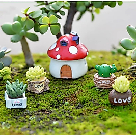 Himi Pasta Süsleri 4'Lü Kaktüs ve Mantar Ev Minyatür Figür Karakter Oyuncakları Evcilik Oyuncakları Küçük Minik Oyuncaklar