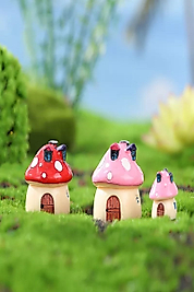 Himi Pasta Süsleri 3'lü Mantar Minyatür Figür Karakter Oyuncakları Evcilik Oyuncakları Küçük Minik Oyuncaklar