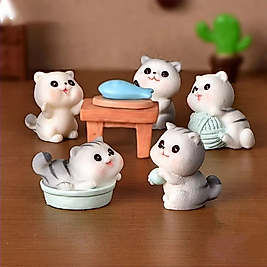 Himi Pasta Süsleri 5'li Kedi Masa ve Balık Minyatür Figür Karakter Oyuncakları Evcilik Oyuncakları Küçük Minik Oyuncaklar