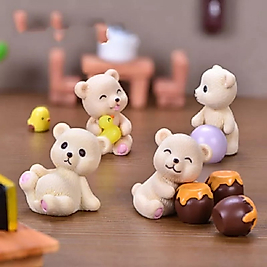 Himi Pasta Süsleri 4'lü Ayıcık Minyatür Figür Karakter Oyuncakları Evcilik Oyuncakları Küçük Minik Oyuncaklar