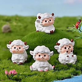 Himi Pasta Süsleri 4'lü Kuzu Minyatür Figür Karakter Oyuncakları Evcilik Oyuncakları Küçük Minik Oyuncaklar