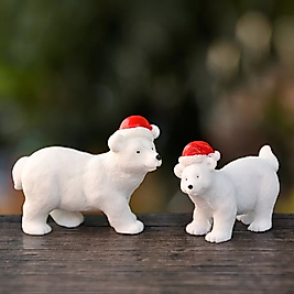 Himi Pasta Süsleri 2'li Yılbaşı Kutup Ayısı Minyatür Figür Karakter Oyuncakları Evcilik Oyuncakları Küçük Minik Oyuncaklar