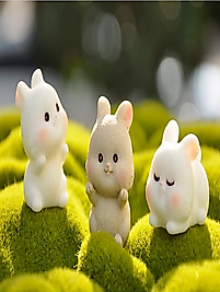 Himi Pasta Süsleri 3'lü Tavşan Minyatür Figür Karakter Oyuncakları Evcilik Oyuncakları Küçük Minik Oyuncaklar