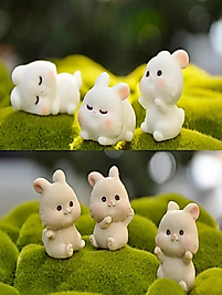 Himi Pasta Süsleri 6'lı Tavşan Minyatür Figür Karakter Oyuncakları Evcilik Oyuncakları Küçük Minik Oyuncaklar