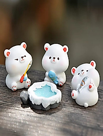 Himi Pasta Süsleri Ayıcık Set 4 Parça Minyatür Figür Karakter Oyuncakları Evcilik Oyuncakları Küçük Minik Oyuncaklar