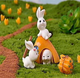 Himi Pasta Süsleri Tavşan Set 6 Parça Minyatür Figür Karakter Oyuncakları Evcilik Oyuncakları Küçük Minik Oyuncaklar
