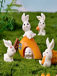 Himi Pasta Süsleri Tavşan Set 8 Parça Minyatür Figür Karakter Oyuncakları Evcilik Oyuncakları Küçük Minik Oyuncaklar