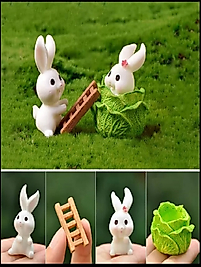 Himi Pasta Süsleri Tavşan Set 4 Parça Minyatür Figür Karakter Oyuncakları Evcilik Oyuncakları Küçük Minik Oyuncaklar