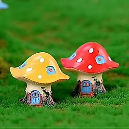 Himi Pasta Süsleri 2'li Mantar Ev Minyatür Figür Karakter Oyuncakları Evcilik Oyuncakları Küçük Minik Oyuncaklar