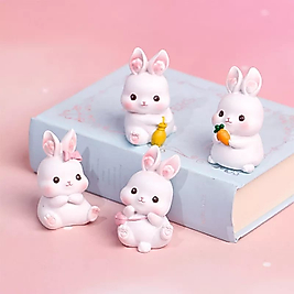 Himi Pasta Süsleri 4'lü Tavşan Minyatür Figür Karakter Oyuncakları Evcilik Oyuncakları Küçük Minik Oyuncaklar