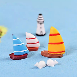 Himi Pasta Süsleri 3'lü Yelkenli Tekne Minyatür Figür Karakter Oyuncakları Evcilik Oyuncakları Küçük Minik Oyuncaklar
