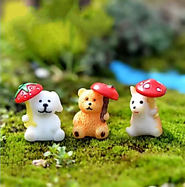 Himi Pasta Süsleri 3'lü Mantarlı Hayvanlar Minyatür Figür Karakter Oyuncakları Evcilik Oyuncakları Küçük Minik Oyuncaklar
