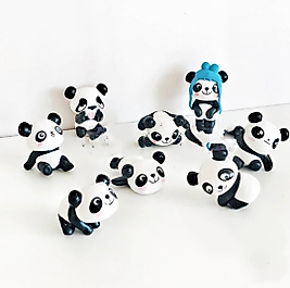 Himi Pasta Süsleri Panda Set 7 Parça Minyatür Figür Karakter Oyuncakları Evcilik Oyuncakları Küçük Minik Oyuncaklar