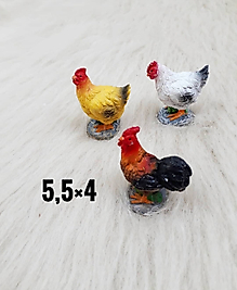 Himi Pasta Süsleri 3'lü Tavuk ve Horoz Minyatür Figür Karakter Oyuncakları Evcilik Oyuncakları Küçük Minik Oyuncaklar