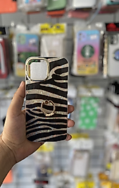 iPhone 13 Pro Max Yüzüklü Zebra Desen Telefon Kılıfı