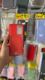 Samsung A52 Kırmızı Kamera Sürgülü Kartlı Telefon Kılıfı