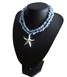 Silver Denizyıldızı Detaylı Doğal Akuamarin Taşı Kadın Kolye ( Mavi Renk)