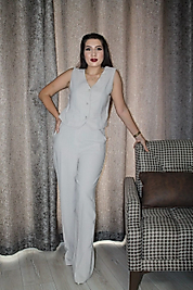 Zara Model  Kream Yelek Pantolon Takım