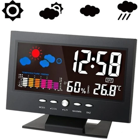 3C Store Dijital Ekran Hava Istasyonu Alarm Takvimi Çalar Saat Fonksiyonu Akıllı Termometre Kablosuz Sıcaklık Nem Ölçer (Yurt Dışından)