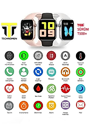 TECHNOMEN Akıllı Saat T500 Plus + Kablosuz Kulaklık Ikili Siyah Set Ios Android Smartwatch