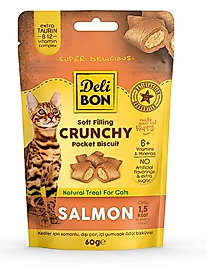 Delibon Crunchy İçi Dolgulu Bisküvi Somonlu Kedi Ödülü 60gr