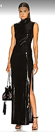 siyah payetli yırtmaçlı astarlı fermuarlı abiye elbise
