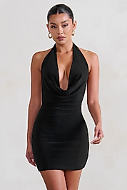Kadın siyah kabuklu yaka mini elbise