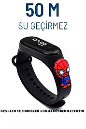 Örümcek Adam Spiderman Figürlü Dijital Led Çocuk Saati Dokunmatik Ekranlı Su Geçirmez (siyah)