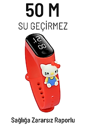 Hello Kitty Figürlü Led Dokunmatik Ekranlı Su Geçirmez Dijital Çocuk Kol Saati Turuncu