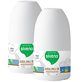 Siveno %100 Doğal Roll-On Hindistan Cevizli Deodorant Ter Kokusu Önleyici Bitkisel Lekesiz Vegan 50 ml x 2 Adet