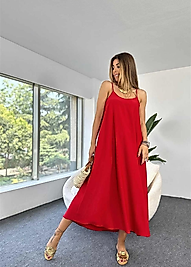 Premium Kalite Ayarlanabilir Askılı Viskon Kumaş Salaş Elbise
