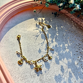 Deniz Kabuğu & Yıldız Figürlü İnci Detaylı Gold Bileklik I Mev'ADA Collection
