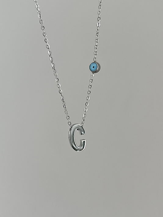 Çelik C Harf Minimal Silver Kolye