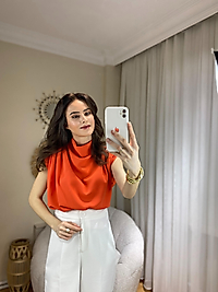 VATKALI TİRİL BLUZ ORANJ