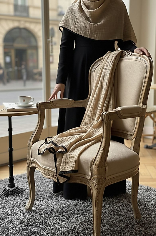 Müslin Biyeli Büyük Boy Şal Latte