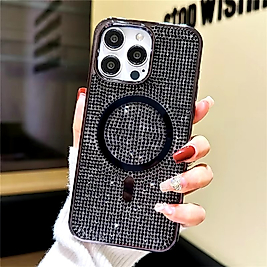 iPhone 12 - 12 Pro Uyumlu Diamond Taşlı Magsafe Telefon Kılıfı Siyah