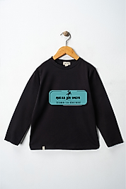 Erkek Çocuk Uzun Kollu Bisiklet Yaka "Hz Musab Bin Umeyr"  Baskılı Tişört Mevsimlik Pamuklu