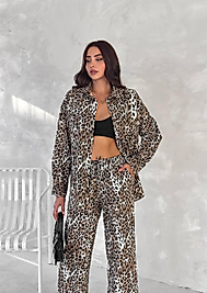 Gabardin Kumaş Leopar Desen İkili Takım