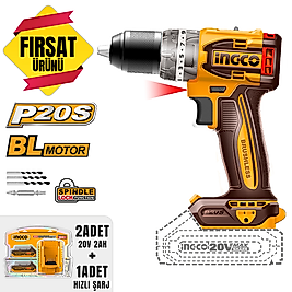 INGCO CIDLI206021-SET  INGO CDLI206021Kömürsüz Li-ion Akülü Matkap 10 MM 20V 2.0Ah + Li-ion Akü ve Şarj Cihazı Seti 20V 2.0Ah(ING-FBCPK1222E)