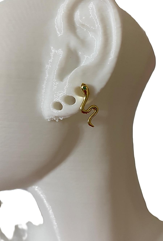 TAŞLI YILAN TASARIM KIKIRDAK TRAGUS HELİX PEARSİNG KÜPE GOLD