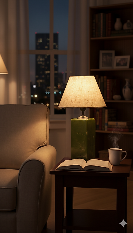 Dekoratif Seramik Kare Abajur Yeşil  AB020