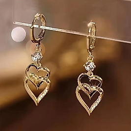 Jadem Gold Zirkon Taşlı Kalpli Küpe