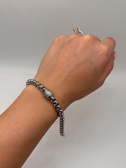 Xuping Silver Zirkon Taşlı Silindir Detay Zincir Bileklik