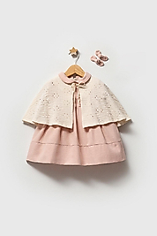 Kız Bebek Pelerinli Elbise & 2’li Toka Seti (6-36 Ay)